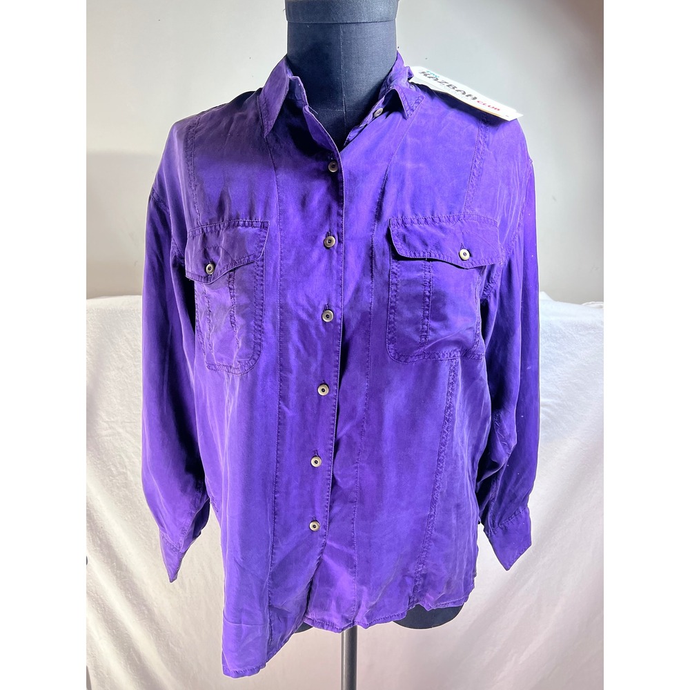 The Kazbah Club Womens Purple 100% Washable Silk Button Down Shirt Size M VTG